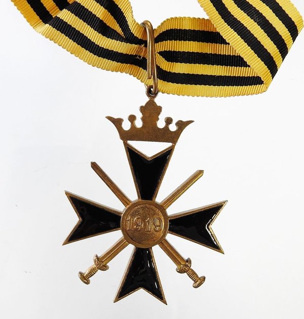 Diebitsch-Kreuz 1. Klasse, vergoldet, emailliert am am langen gelb-schwarzen original Halsband