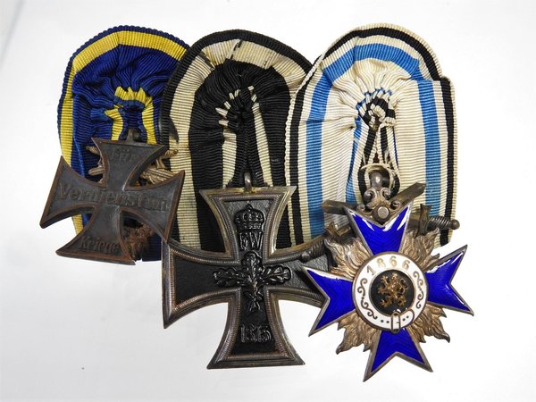 3er Ordensspange Bayern MVO 4.Klasse m.Schwertern,EK II, Braunschweig KVK II.mit Bewährungsabzeichen