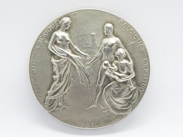 Versilberte Bronzemedaille auf Amerikas Getreidehilfe für Belgien 1914
